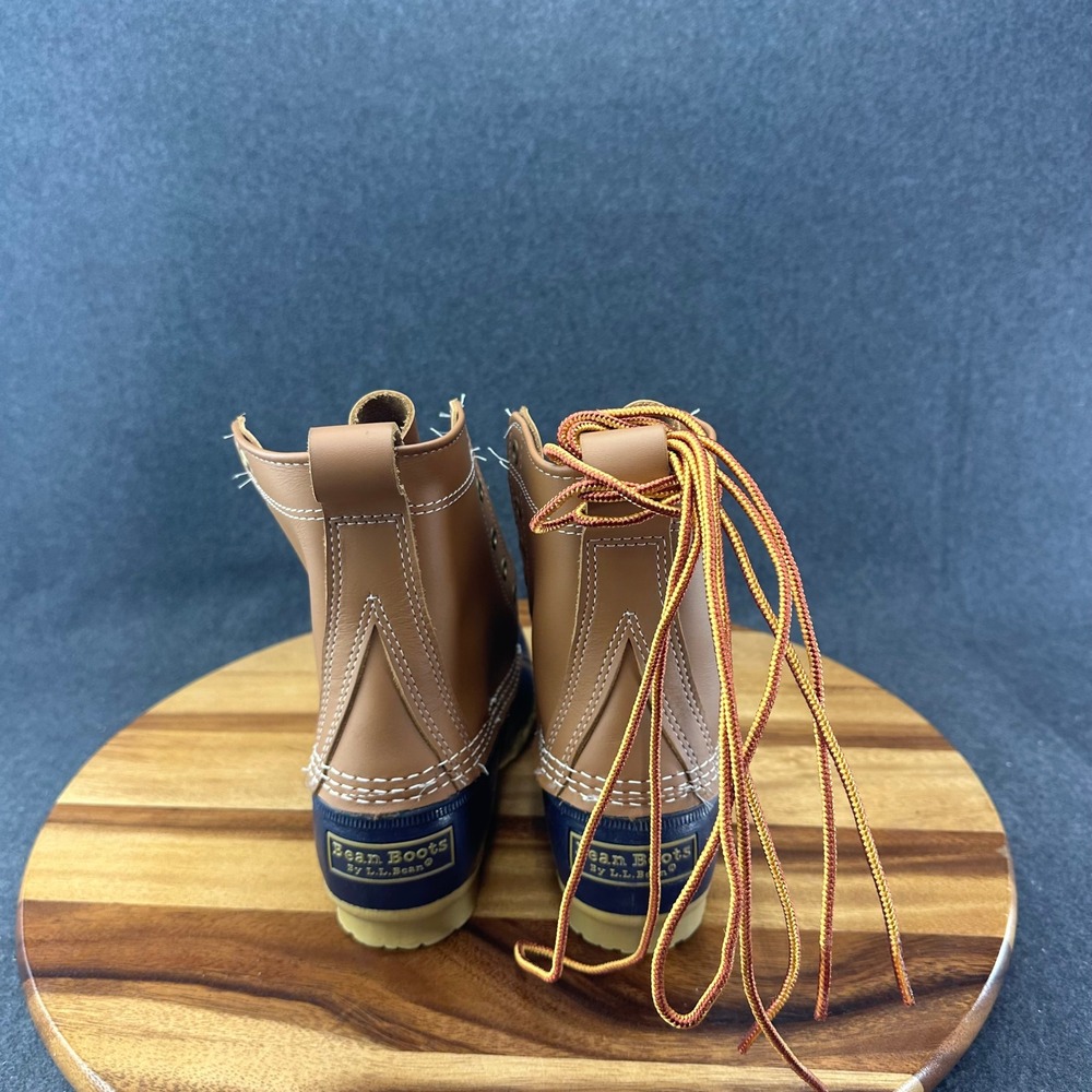 LL Bean Womens 6M Boots Duck 8" Leather Waterproof Rain Brown Blue USA 212880 - Picture 7 of 9